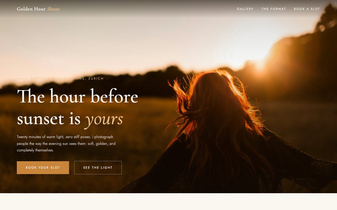 Screenshot of the Golden Hour Shoots starter design