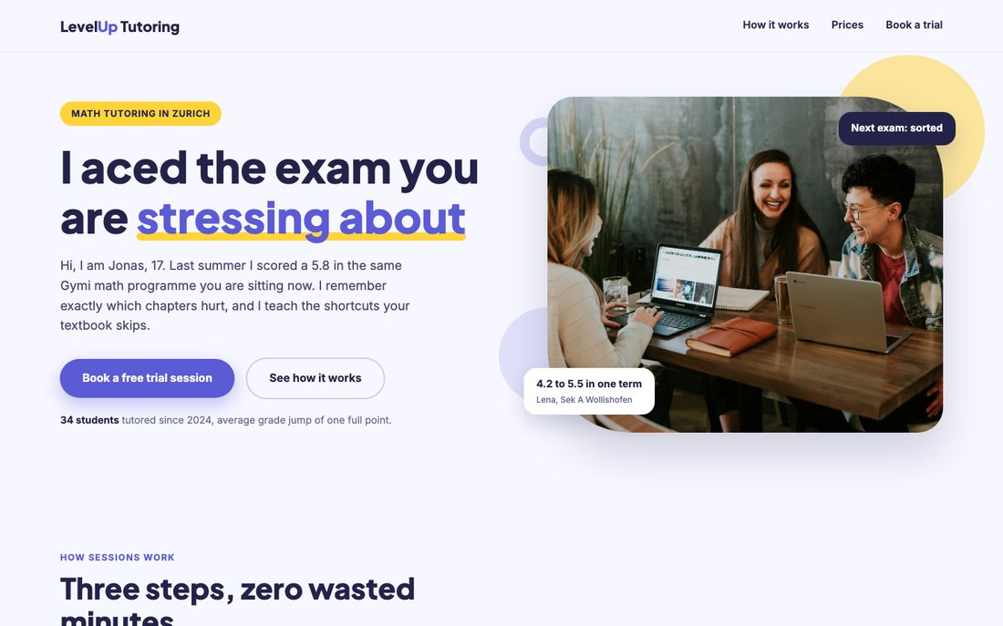 Screenshot of the LevelUp Tutoring starter design