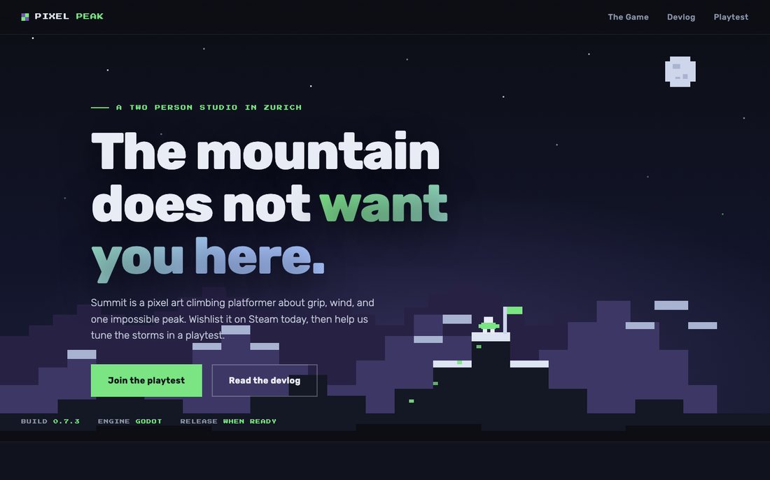 Screenshot of the Pixel Peak starter design