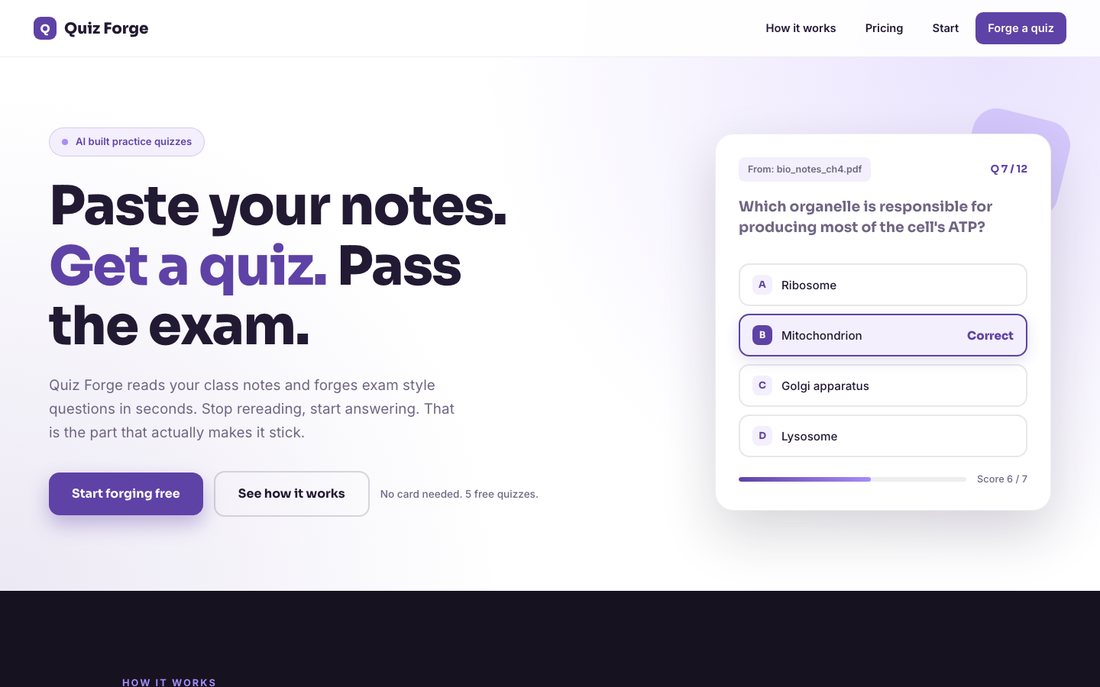 Screenshot of the Quiz Forge starter design