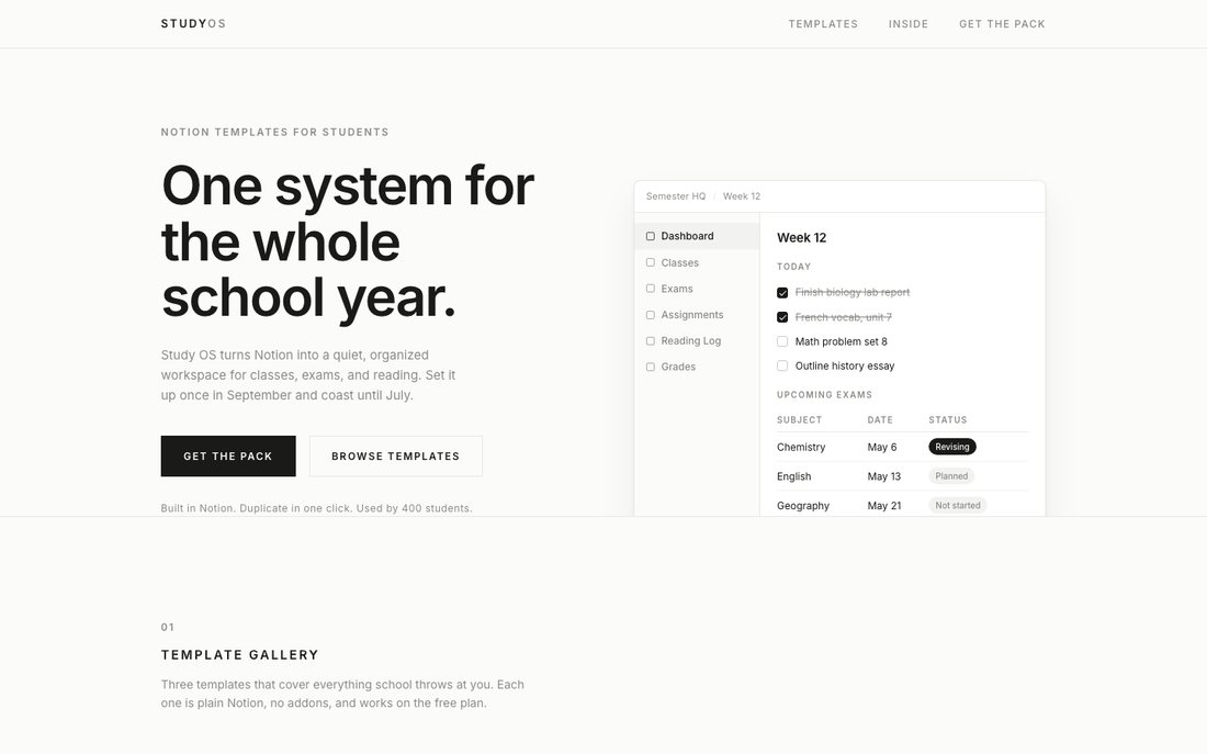 Screenshot of the Study OS starter design