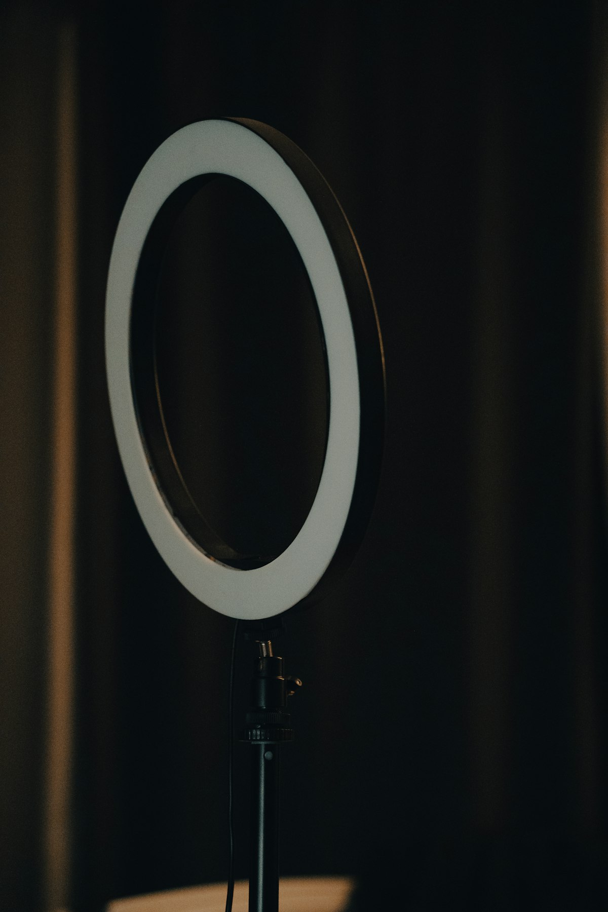 Ring light in a dark studio