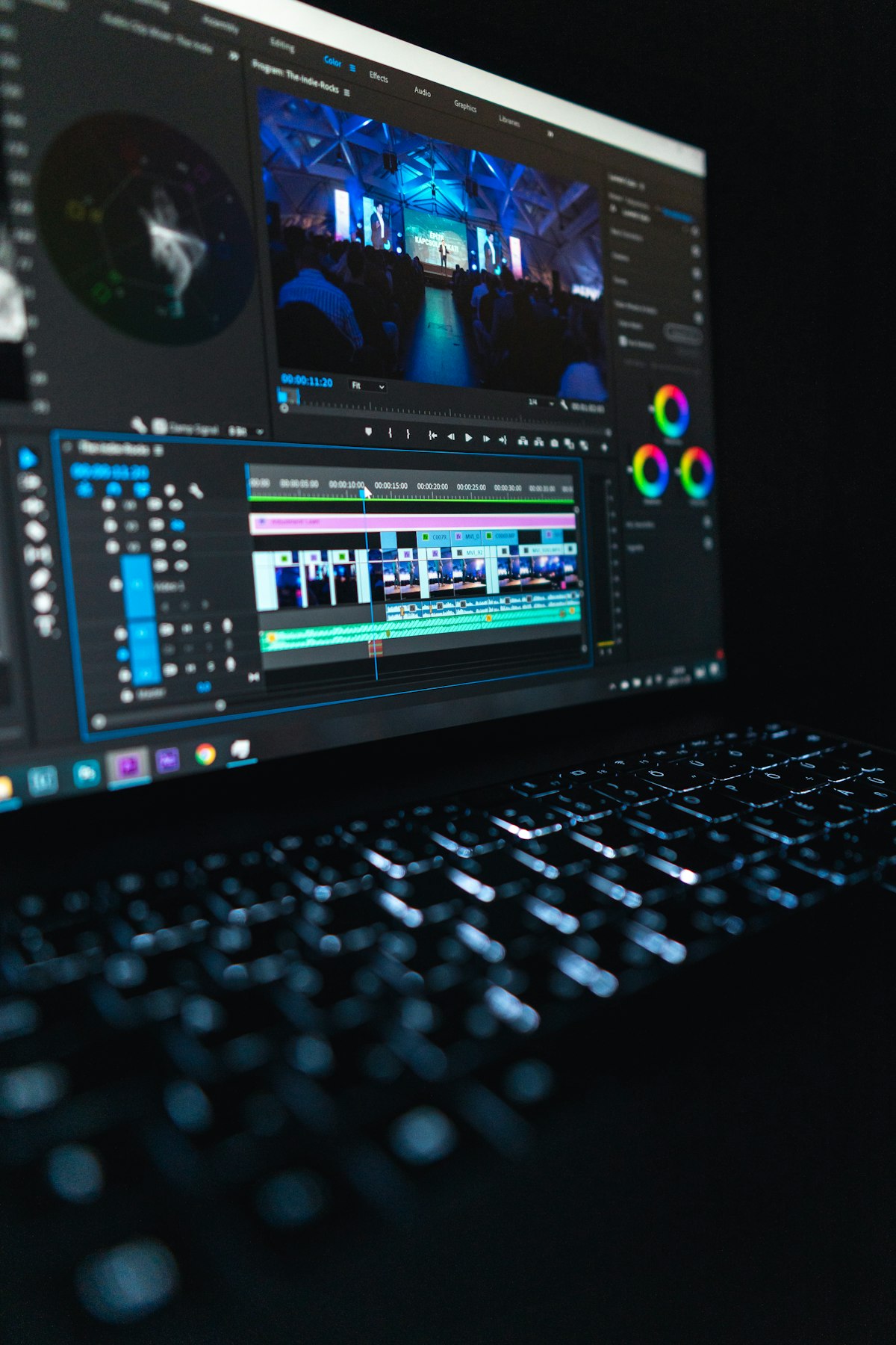 Editing timeline on a laptop