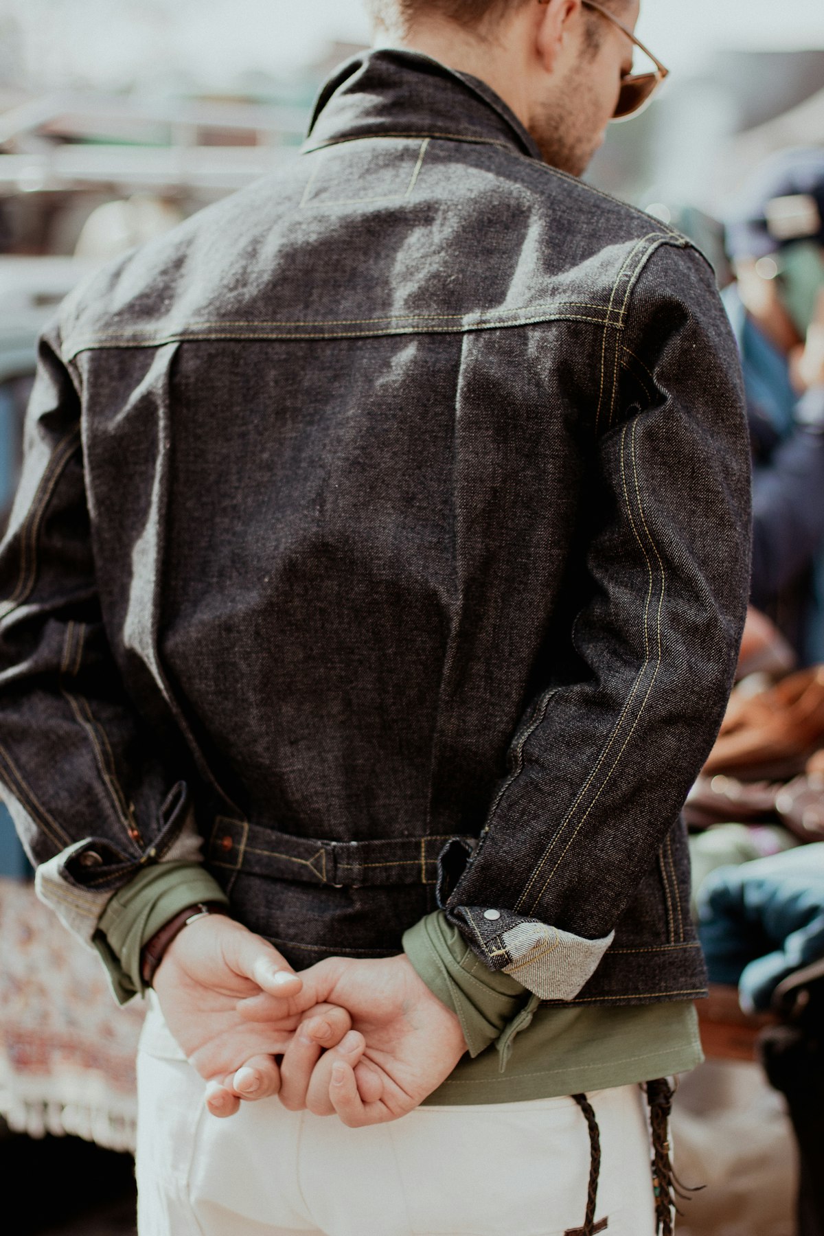 Dark denim jacket with contrast stitching