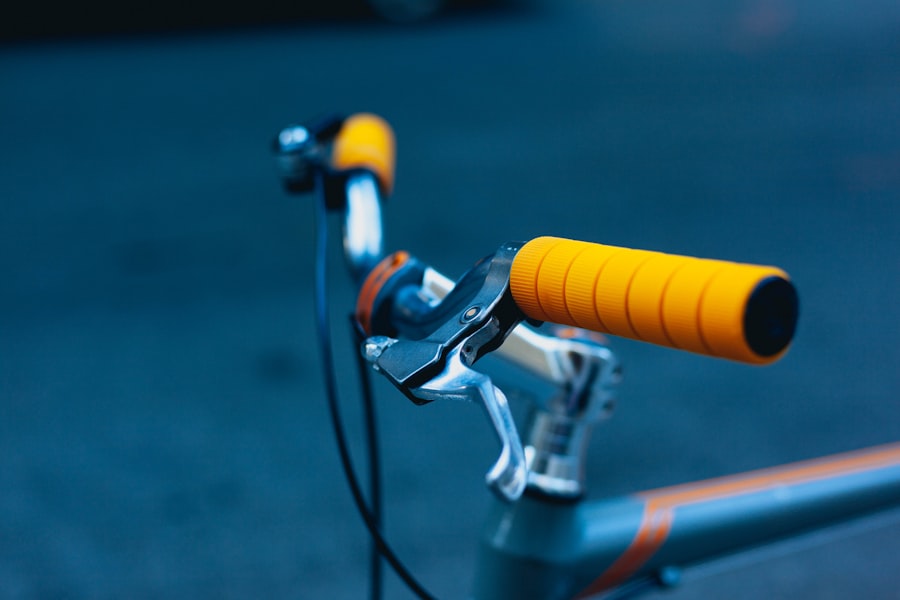 Yellow lock on grips mounted on a handlebar