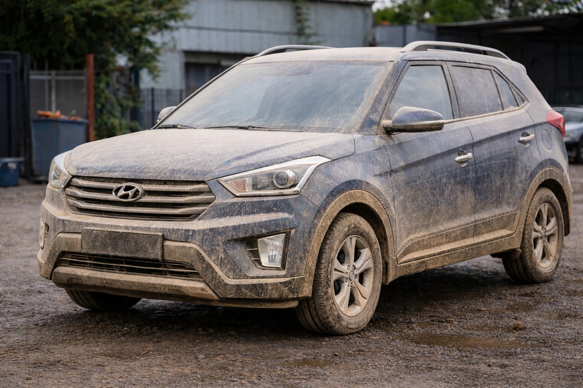 A muddy car before washing